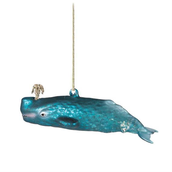Glitzy Whale Shaped Blue Bauble