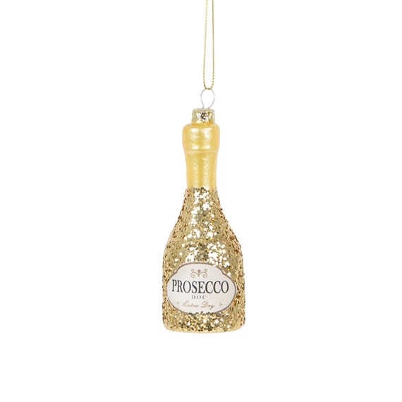 Lets Celebrate Glitter Prosecco Bottle Shaped Gold Bauble