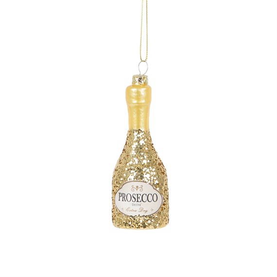 Lets Celebrate Glitter Prosecco Bottle Shaped Gold Bauble