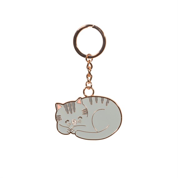 Grey Cat Enamel Keyring