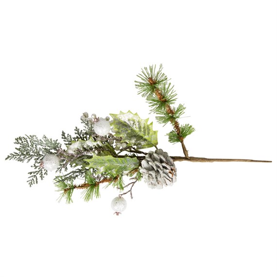 Glitter Decorative Branch with Pinecone