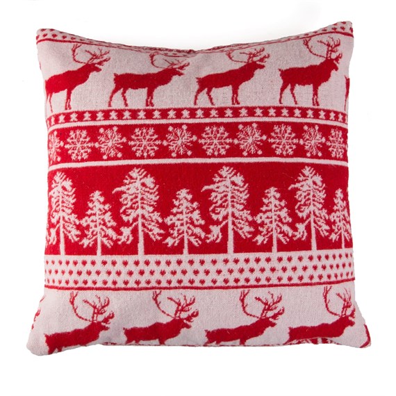 Tree / Reindeer Fairisle Style Red Cushion with Inner