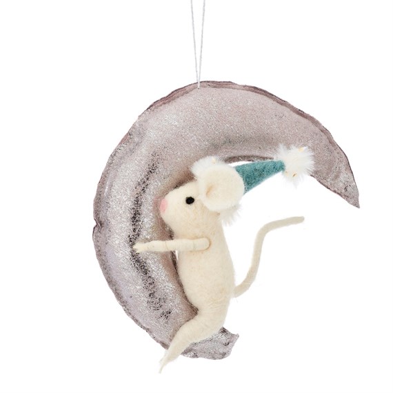 Mouse On The Moon Hanging Felt Decoration