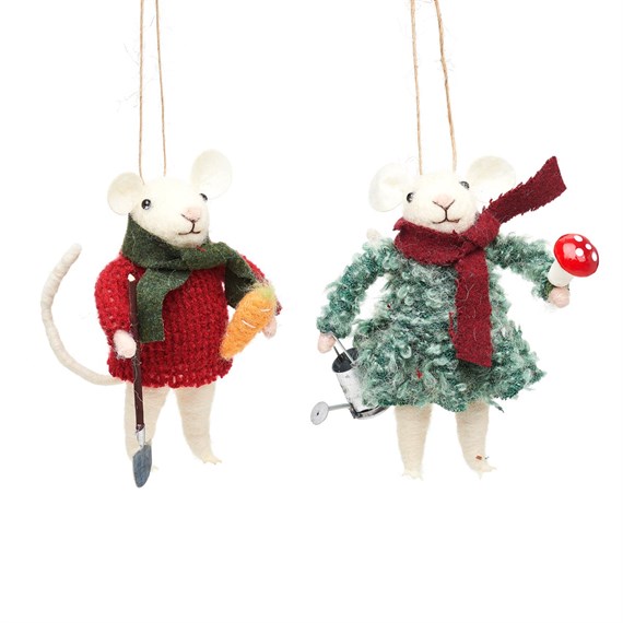 Gardening Mice Felt Decoration Assorted