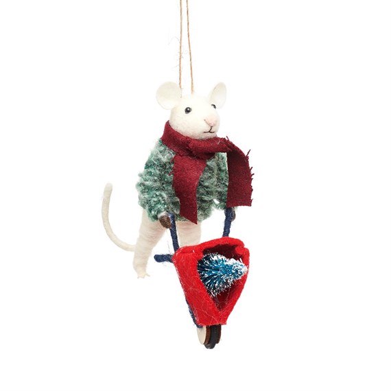 Mouse With Wheelbarrow Felt Decoration