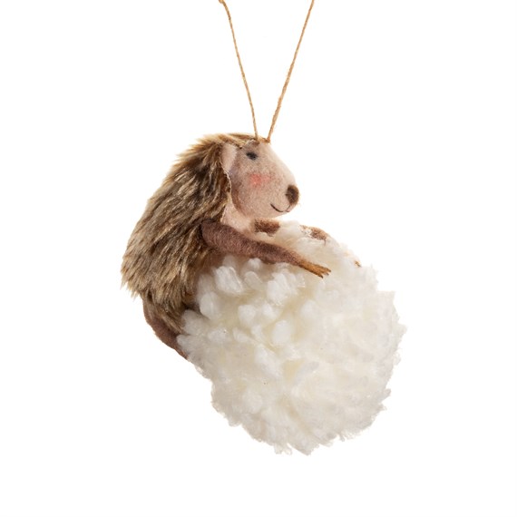 Hedgehog With Snowball Felt Decoration