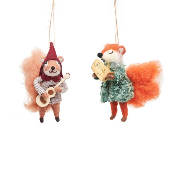 Carolling Fox & Squirrel Felt Decorations Assorted