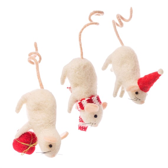 Mice Hanging by their Tails Felt Decoration Assorted