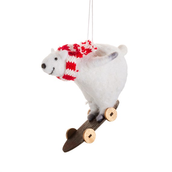 Skate Boarding Polar Bear Felt Decoration