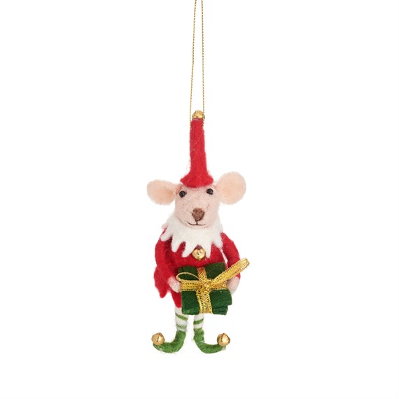 Mouse Elf with Present Felt Decoration