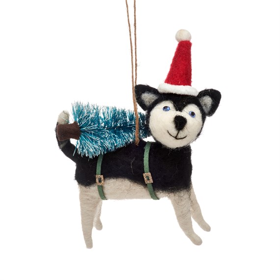 Huskie with Christmas Tree Decoration