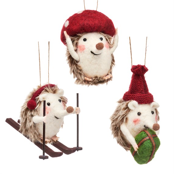 Festive Hedgehogs Hanging Decoration - Assorted