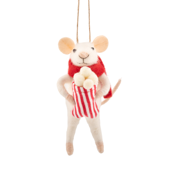 Mouse Eating Popcorn Felt Decoration