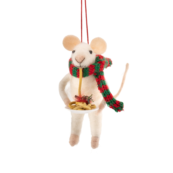 Mouse Eating Spaghetti Felt Decoration