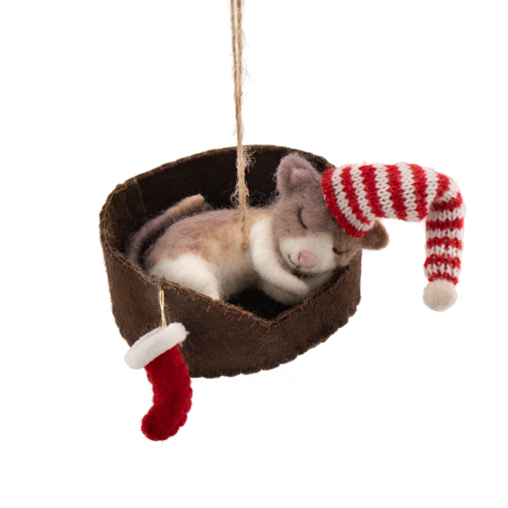 Cat in Basket Felt Decoration