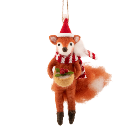 Fox with Mince Pie Felt Decoration