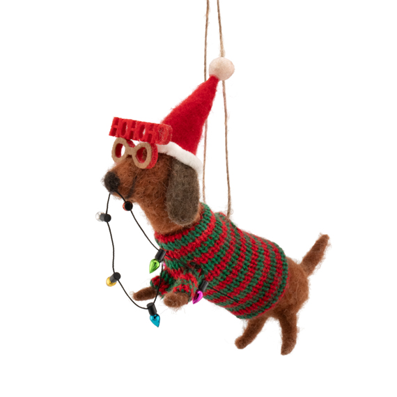 Christmas Party Sausage Dog Felt Decoration