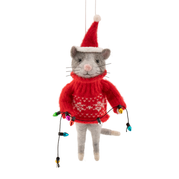 Cat with Fairy Lights Felt Decoration