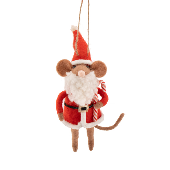 Santa Mouse with Candy Cane Felt Decoration