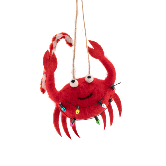Crab with Candy Cane Felt Decoration