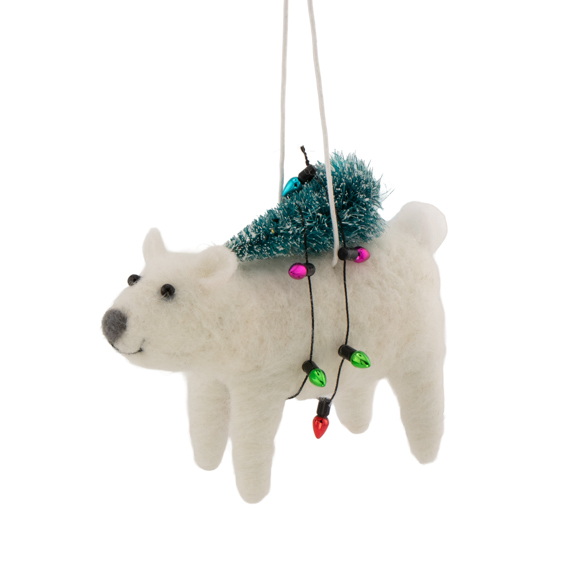 Polar Bear with Christmas Lights Felt Decoration