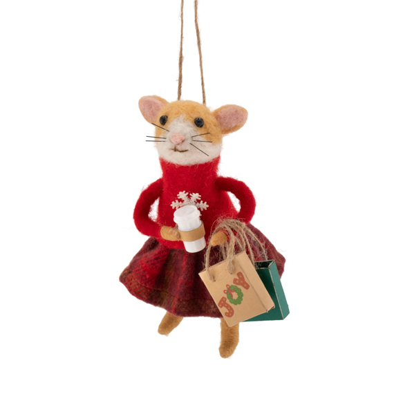Christmas Shopping Cat Felt Decoration