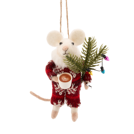 Mouse with Coffee Felt Decoration