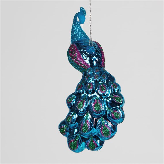 Iridescent Peacock  with Large Plume Hanging Decoration
