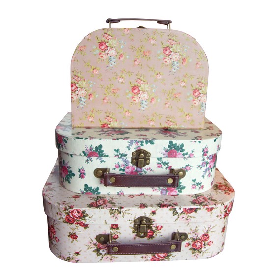 Vintage Rose Suitcases - Set of 3