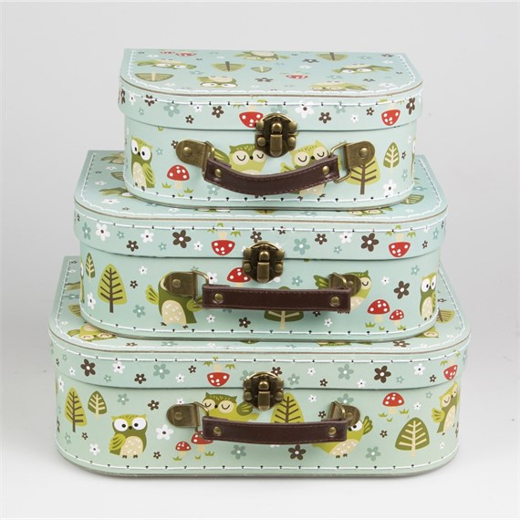 Set of 3 Spring Forest Owl Suitcases
