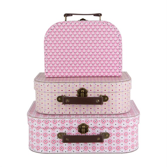 Spring Retro Pink Daisy Suitcases - Set of 3