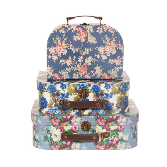 Delphine Blue Vintage Rose Suitcases - Set of 3