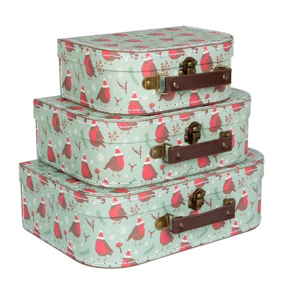 Set of 3 Christmas Robin Suitcases