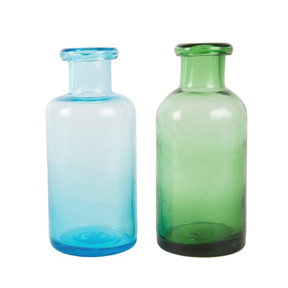 Blue & Green Glass Bottle Vase Assorted