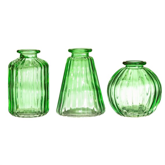 Green Glass Bud Vases - Set Of 3