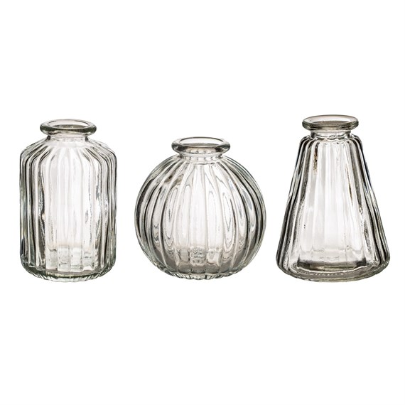 Plain Glass Bud Vases - Set of 3