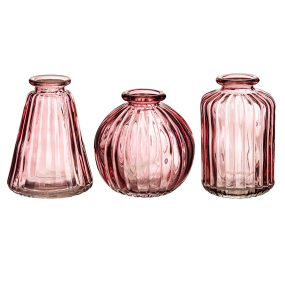 Pink Glass Bud Vases - Set of 3
