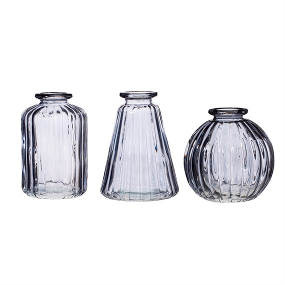 Grey Glass Bud Vases -  Set of 3