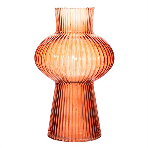 Shapely Fluted Glass Vase Amber