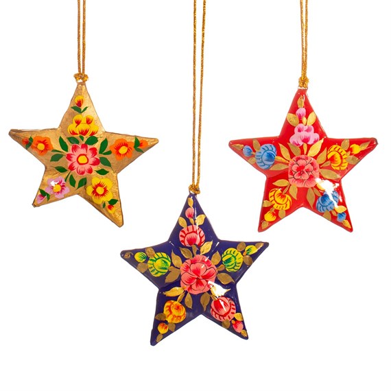 Kashmiri Papier Mache Floral Star Assorted