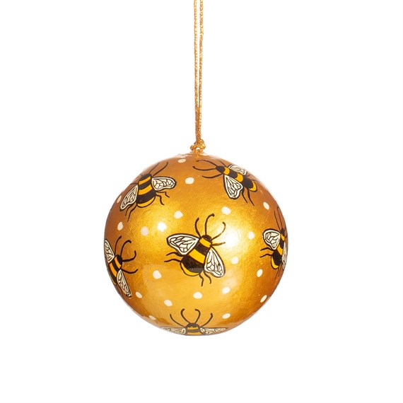 Bees Gold Papier Mache Bauble