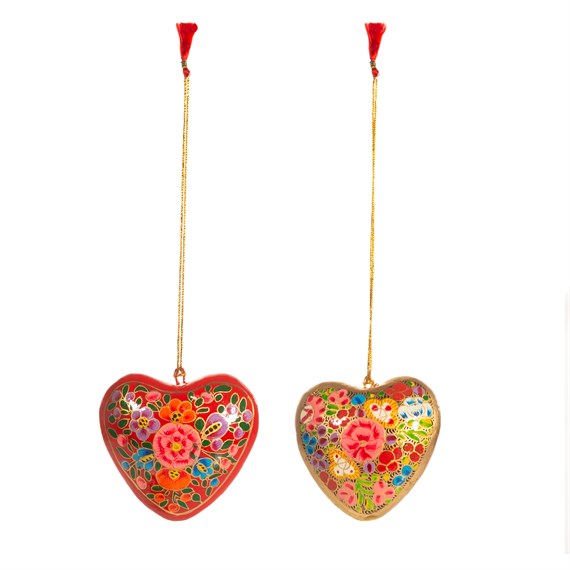 Kashmiri Floral Heart Papier Mache Decoration Assorted