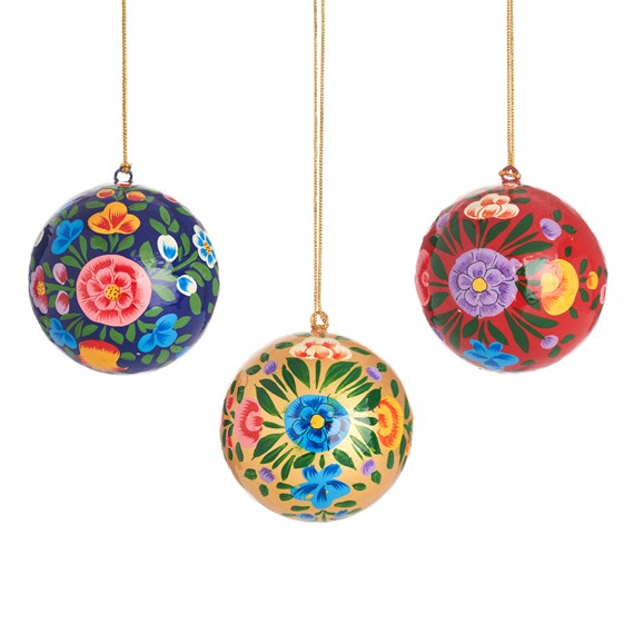 Kashmiri Papier Mache Folk Floral Bauble Assorted