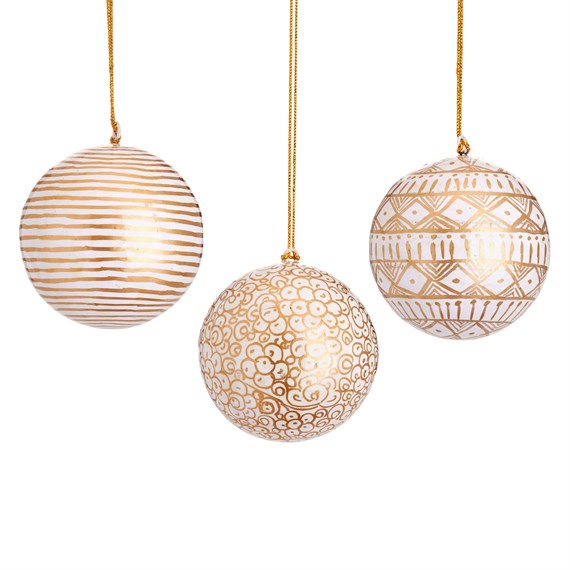 White & Gold Papier Mache Bauble Assorted