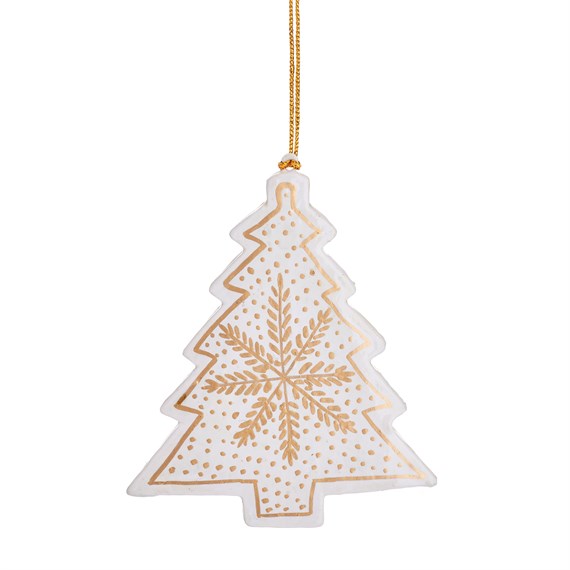 White & Gold Christmas Tree Wooden Decoration