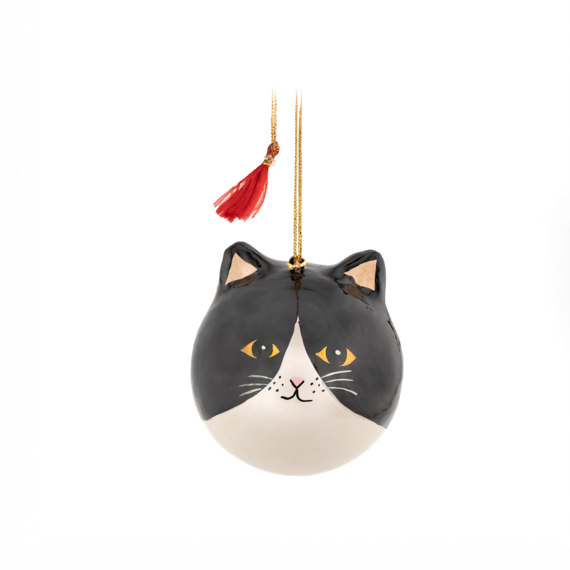 Black Cat Bauble Papier Mache Bauble