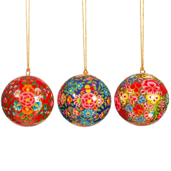 Kashmiri Papier Mache Floral Bauble Assorted