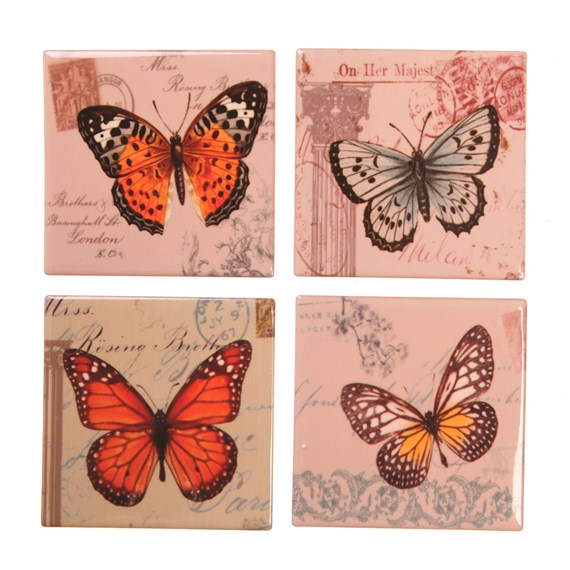 Set of 4 Postcard Butterfly Coasters
