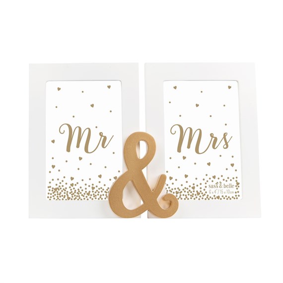 Mr & Mrs Gold Double Photo Frame