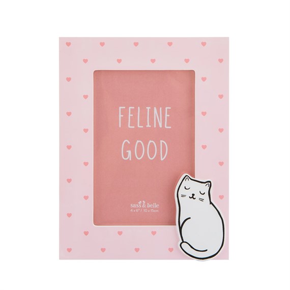 Cutie Cat Pink Hearts Photo Frame
